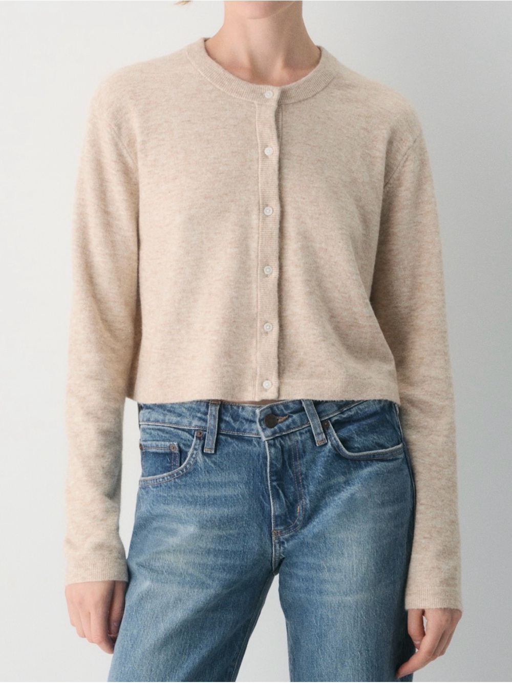 Wilfred Neutral Beige Cropped Button-Up Cardigan